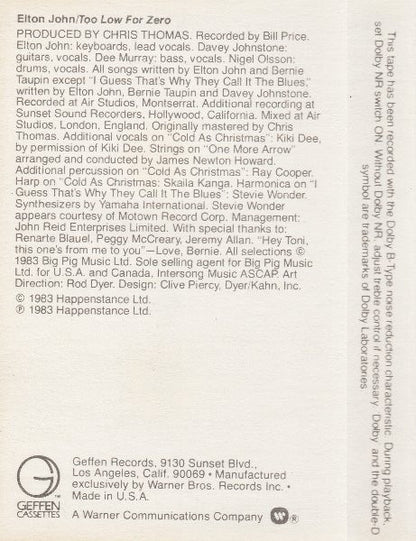 Elton John : Too Low For Zero (Cass, Album)