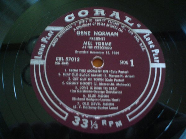 Mel Tormé : Gene Norman Presents Mel Torme At The Crescendo (LP, Album)