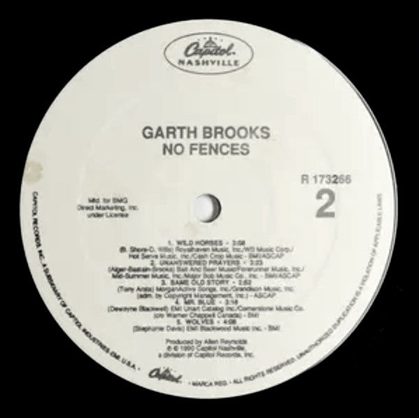 Garth Brooks : No Fences (LP, Album, Club, BMG)