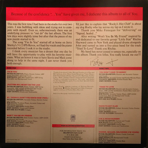 Peter Frampton : I'm In You (LP, Album, Promo, Mon)