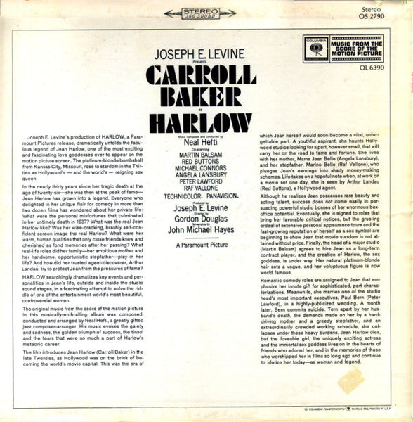 Neal Hefti : Harlow (Music From The Score Of The Motion Picture) (LP, Album, Pit)