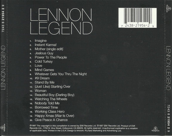 John Lennon : Lennon Legend (The Very Best Of John Lennon) (CD, Comp, EMI)