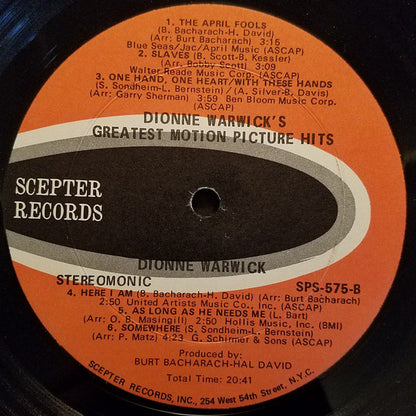 Dionne Warwick : Dionne Warwick's Greatest Motion Picture Hits (LP, Album, Comp, Uni)