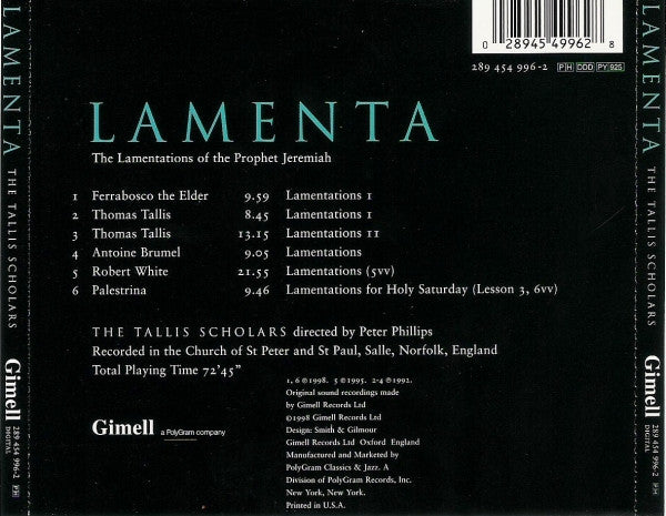 The Tallis Scholars : Lamenta (CD, Comp)