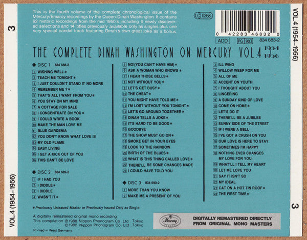 Dinah Washington : The Complete Dinah Washington On Mercury Vol.4 1954-1956 (3xCD, Comp)