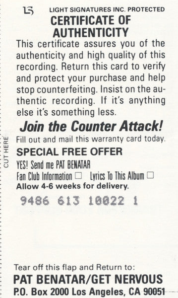 Pat Benatar : Get Nervous (Cass, Album)