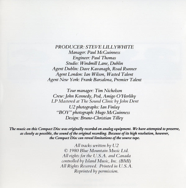 U2 : Boy (CD, Album, RE, UML)