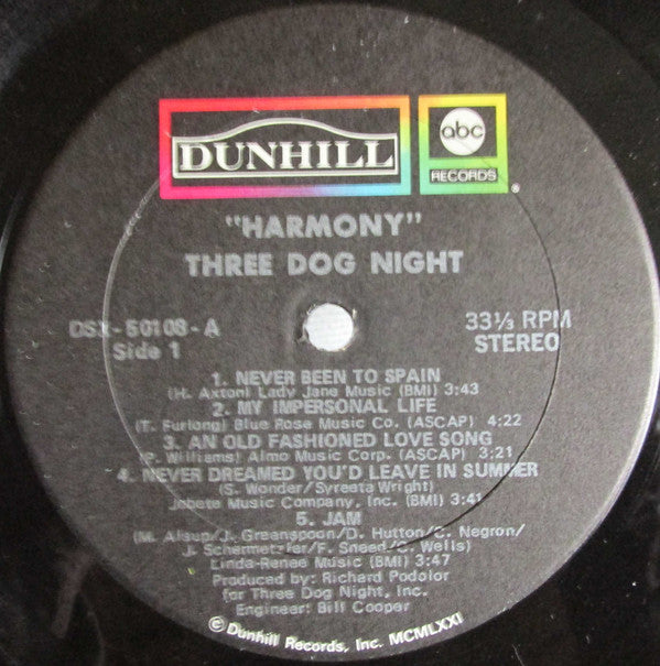 Three Dog Night : Harmony (LP, Album, Club, Rec)