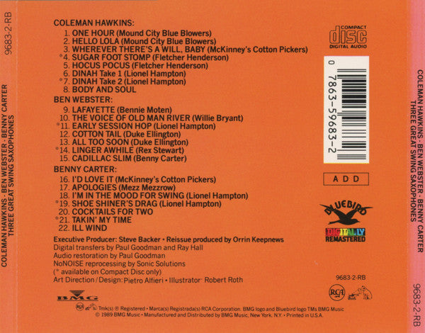 Coleman Hawkins - Ben Webster - Benny Carter : Three Great Swing Saxophones (CD, Comp, Mono, RM)