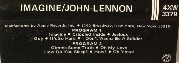 John Lennon - The Plastic Ono Band With The Flux Fiddlers : Imagine (Cass, Album, RE)