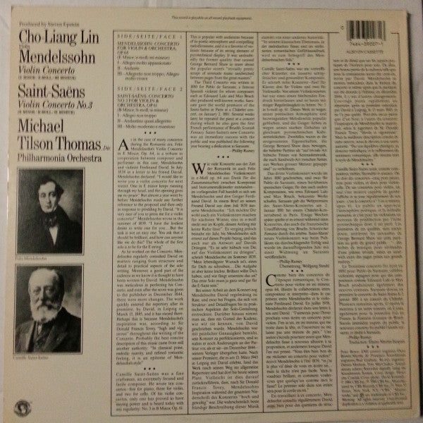 Mendelssohn*, Saint-Saëns*, Cho-Liang Lin, Michael Tilson Thomas, Philharmonia Orchestra :  Violin Concerto /  Violin Concerto No. 3  (LP, Album)