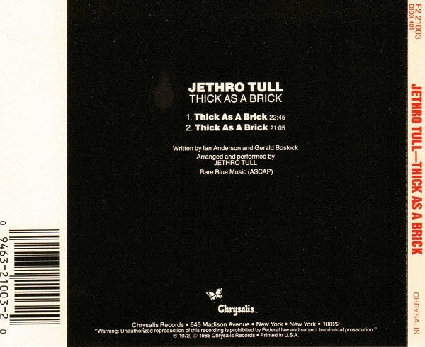Jethro Tull : Thick As A Brick (CD, Album, RE, Cap)