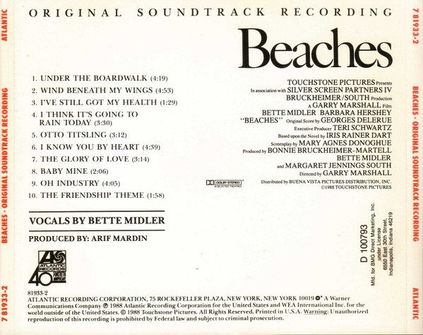 Bette Midler : Beaches (Original Soundtrack Recording) (CD, Album, Club)