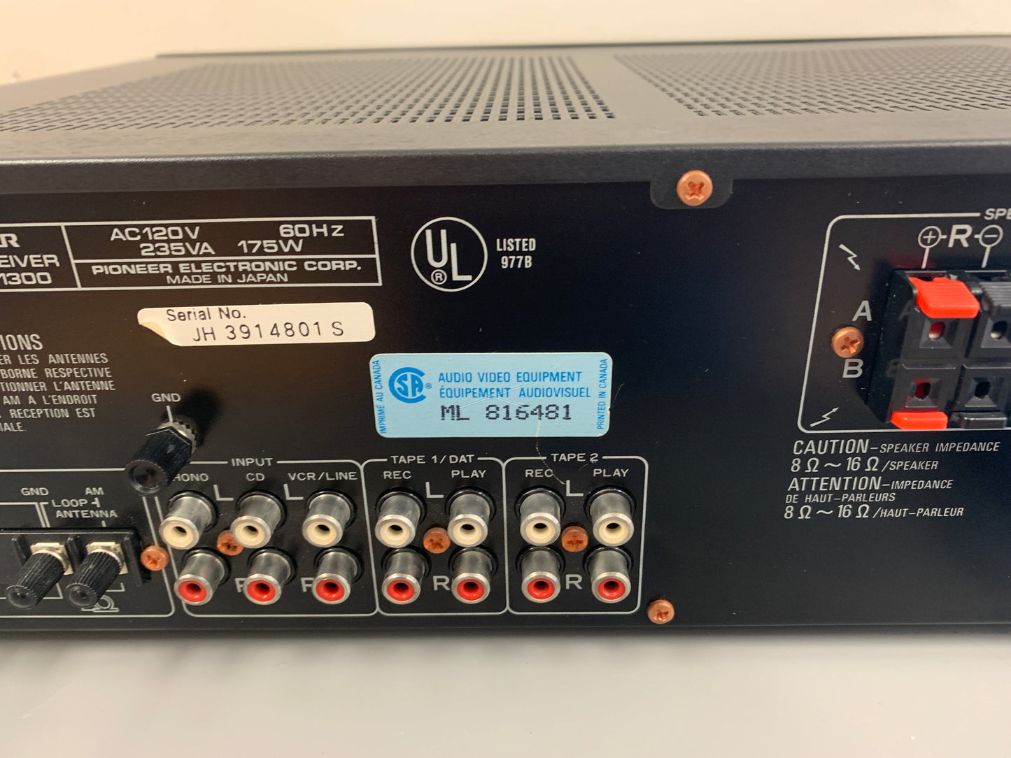 Pioneer SX-1300 Stereo Seceiver  * 1988 * 40W