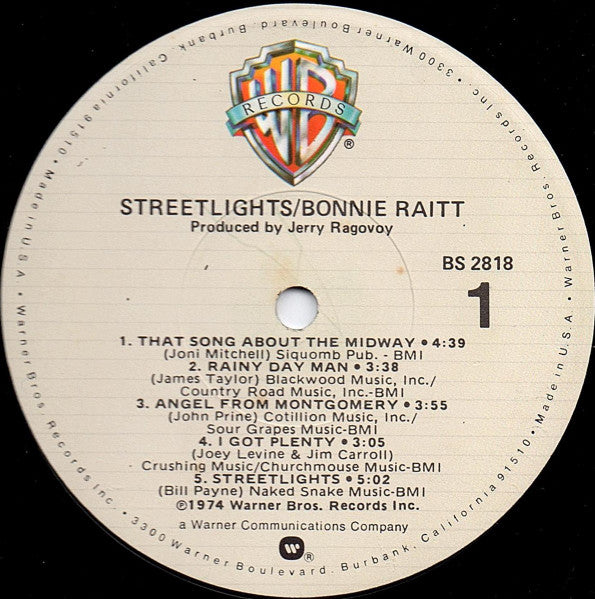 Bonnie Raitt : Streetlights (LP, Album, RE, Los)