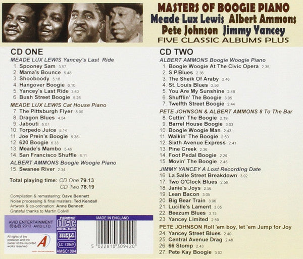 Meade Lux Lewis*, Albert Ammons, Pete Johnson, Jimmy Yancey : Masters Of Boogie Piano: Five Classic Albums Plus (2xCD, Comp, RM)