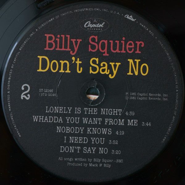 Billy Squier : Don't Say No (LP, Album, Win)