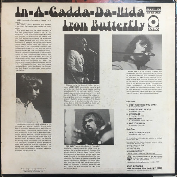 Iron Butterfly : In-A-Gadda-Da-Vida (LP, Album, Club, RP)