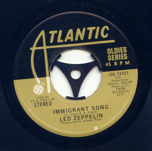 Led Zeppelin : Immigrant Song (7", Single, RE)