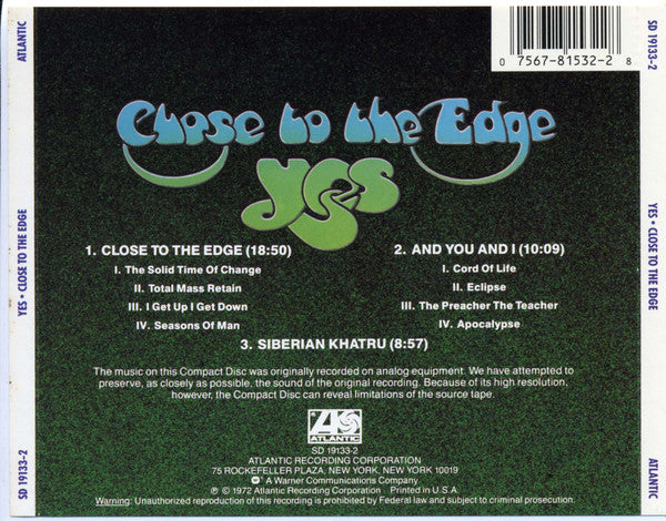 Yes : Close To The Edge (CD, Album, RE)