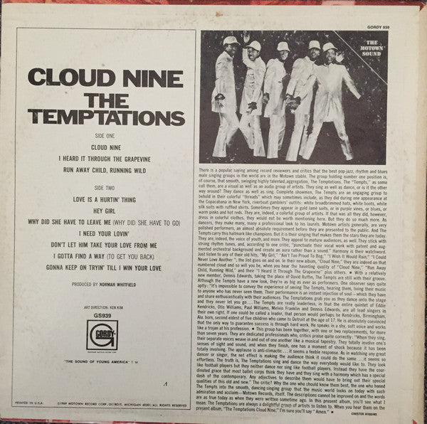 The Temptations : Cloud Nine (LP, Album, Pit)