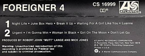 Foreigner : 4 (Cass, Album)