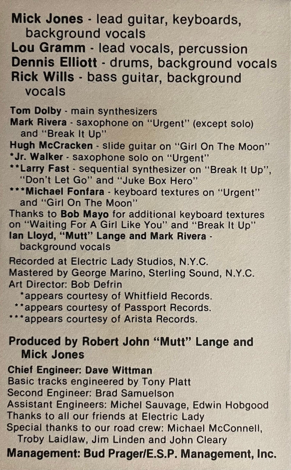 Foreigner : 4 (Cass, Album)