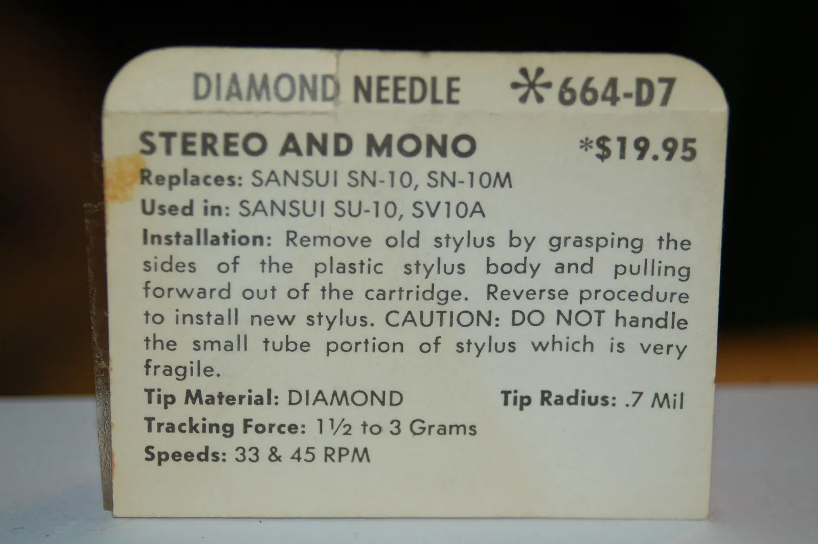 0664-D7 Pfanstiehl * Sansui SN-10 ; 10M Stylus