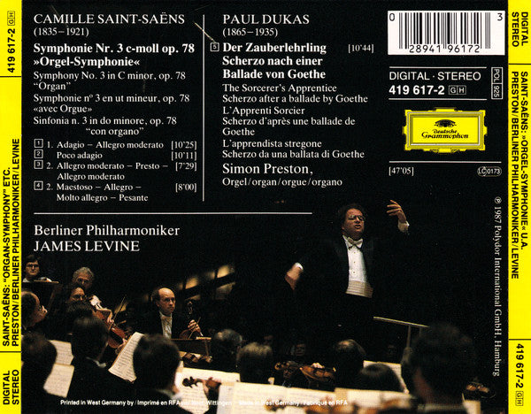 Saint-Saëns* / Dukas*, Simon Preston, Berliner Philharmoniker, James Levine (2) : »Orgel-Symphonie« = Symphony No. 3 »Organ« = »Avec Orgue« / L'Apprenti Sorcier (CD, Album, PDO)
