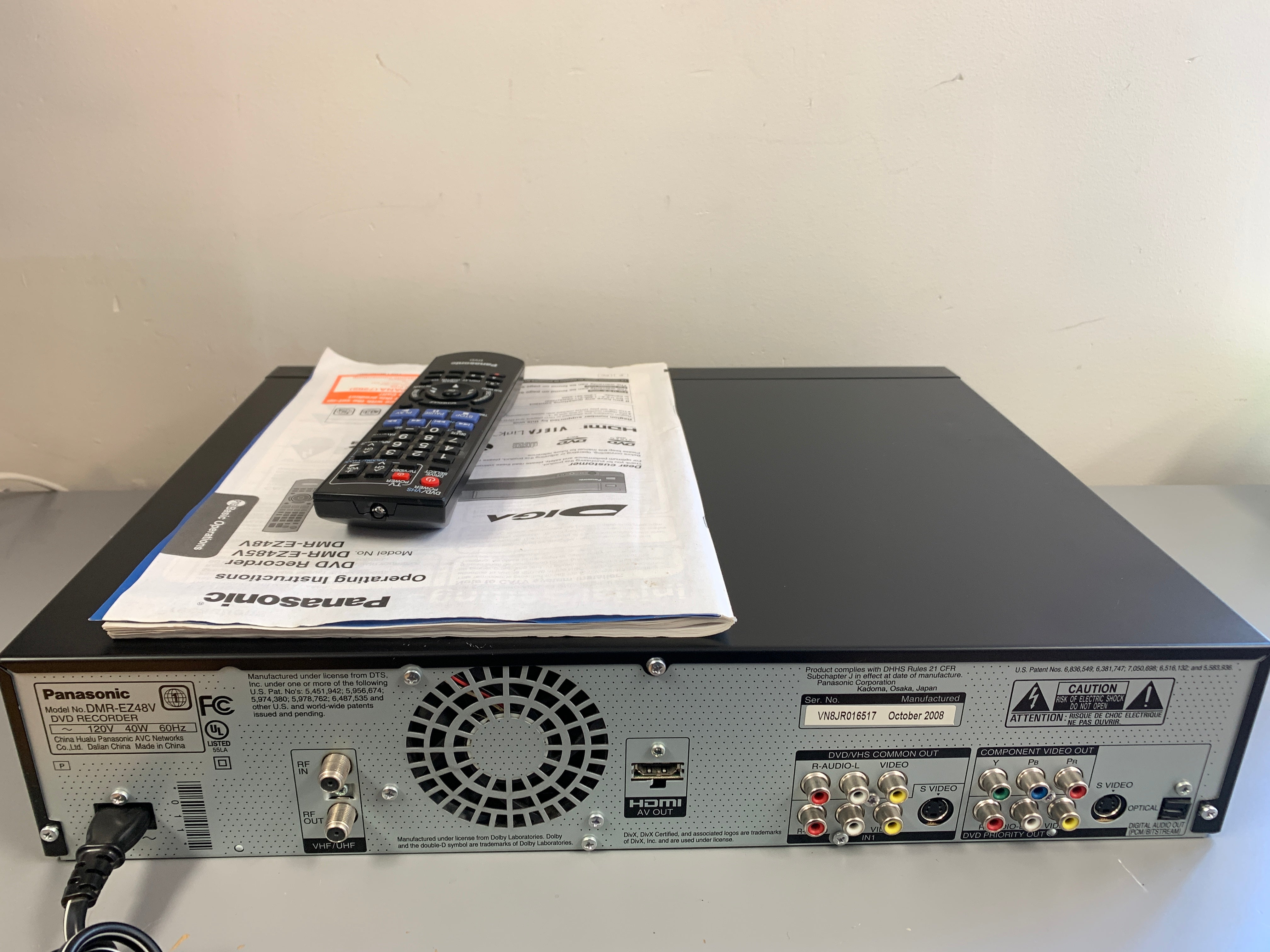 Panasonic DMR-EZ48V VHS Player DVD Recorder * remote * Manual