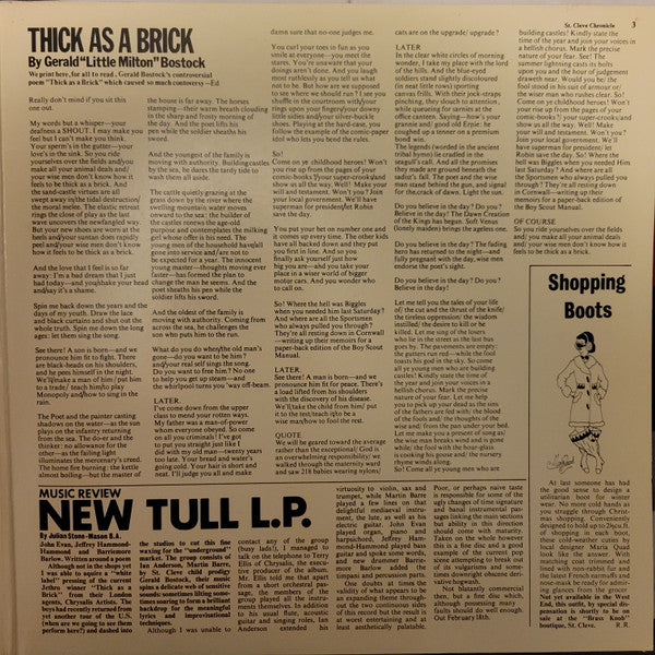 Jethro Tull : Thick As A Brick (LP, Album, RE, Gat)