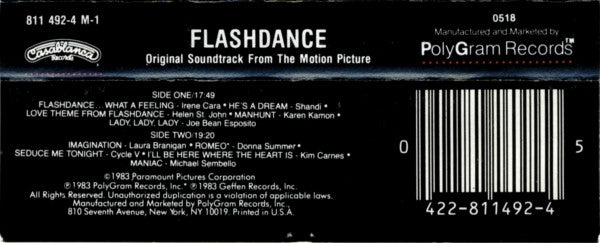 Various : Flashdance (Original Soundtrack From The Motion Picture) (Cass, Album, 72,)