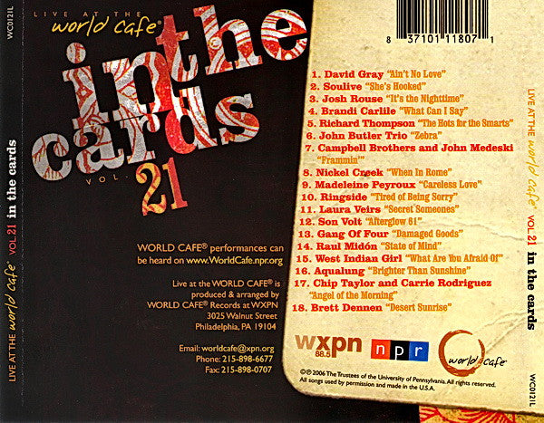 Various : Live At The World Cafe: In The Cards Vol. 21 (CD, Comp)