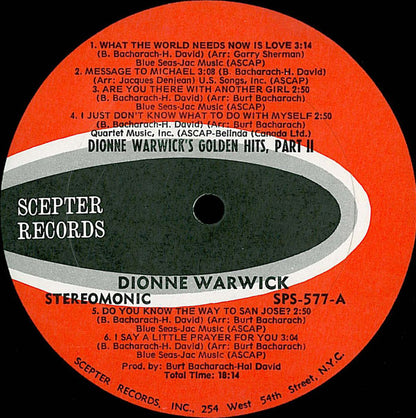 Dionne Warwick : Golden Hits Part 2 (LP, Comp, Kee)