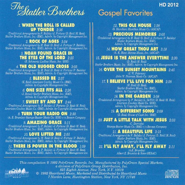 The Statler Brothers : Gospel Favorites (CD, Album, RE)