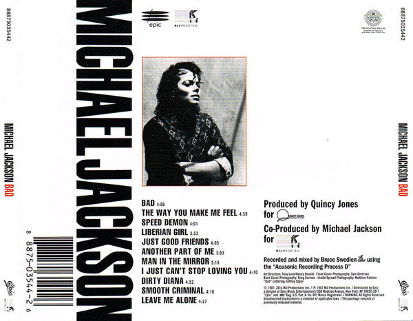 Michael Jackson : Bad (CD, Album, RE)