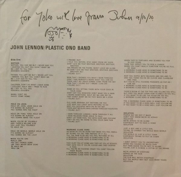 John Lennon / Plastic Ono Band* : John Lennon / Plastic Ono Band (LP, Album, Scr)