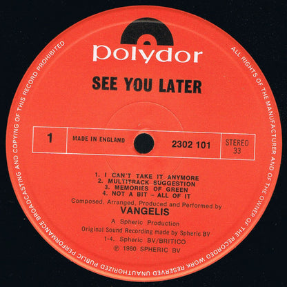 Vangelis : See You Later (LP, Album)