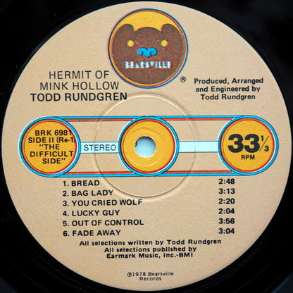 Todd Rundgren : Hermit Of Mink Hollow (LP, Album, Win)