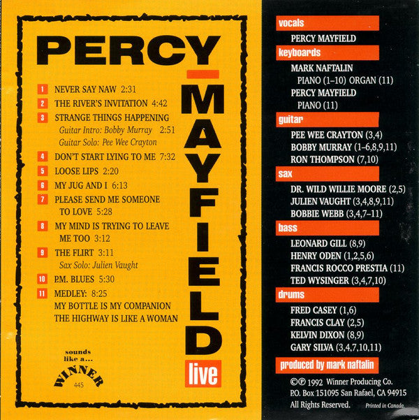 Percy Mayfield :  Percy Mayfield Live (CD, Album)