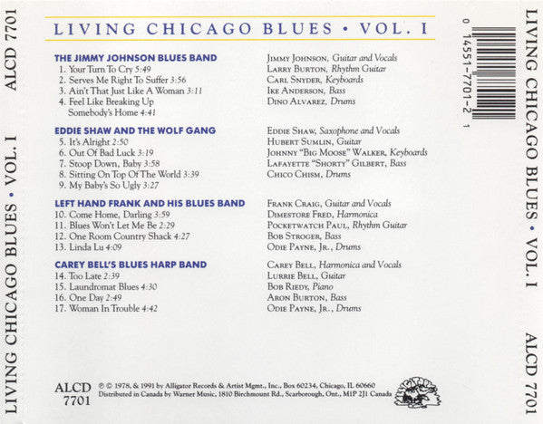 The Jimmy Johnson Blues Band / Eddie Shaw And The Wolf Gang / Left Hand Frank And His Blues Band / Carey Bell's Blues Harp Band : Living Chicago Blues - Volume 1 (CD, Comp, RE)
