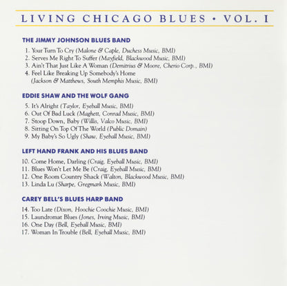 The Jimmy Johnson Blues Band / Eddie Shaw And The Wolf Gang / Left Hand Frank And His Blues Band / Carey Bell's Blues Harp Band : Living Chicago Blues - Volume 1 (CD, Comp, RE)