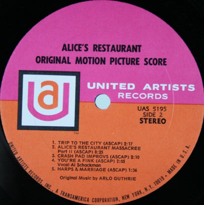 Arlo Guthrie, Garry Sherman : Alice's Restaurant (Original Motion Picture Score) (LP, Album)