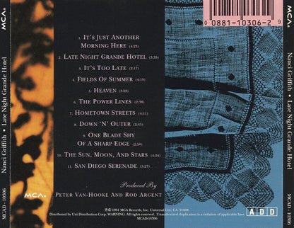 Nanci Griffith : Late Night Grande Hotel (CD, Album)