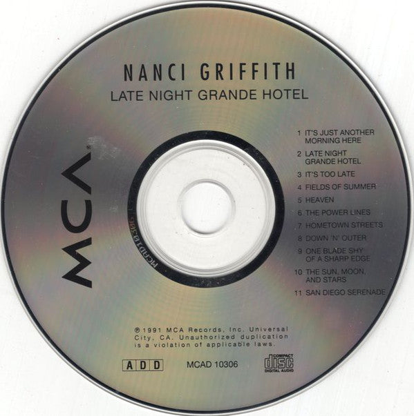 Nanci Griffith : Late Night Grande Hotel (CD, Album)