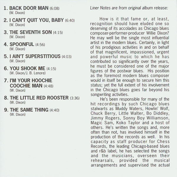 Willie Dixon : I Am The Blues (CD, Album, RE)