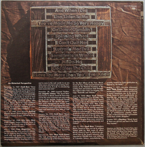 Blood, Sweat & Tears* : Blood, Sweat & Tears Greatest Hits (LP, Comp, Pit)