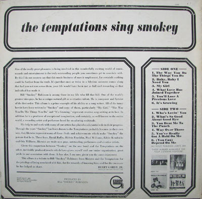 The Temptations : The Temptations Sing Smokey (LP, Album, Mono, Roc)