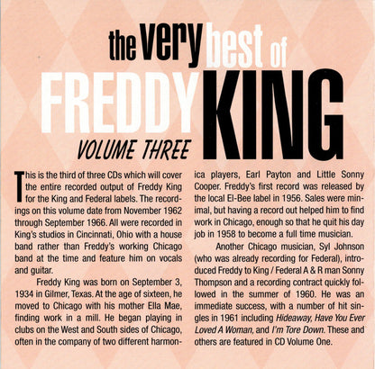 Freddy King* : The Very Best Of Freddy King Volume Three (CD, Comp, Mono)