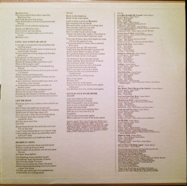 James Taylor (2) : Mud Slide Slim And The Blue Horizon (LP, Album, Ter)